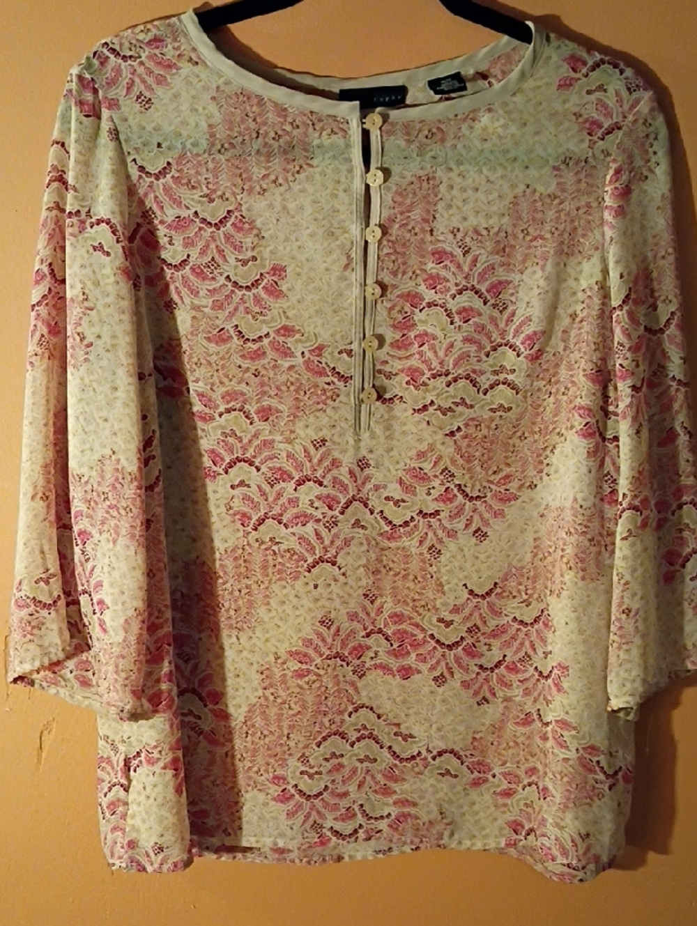 Apostrophe Pink and Cream Floral Henley Blouse